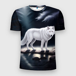 Мужская спорт-футболка Белый волк в лесу