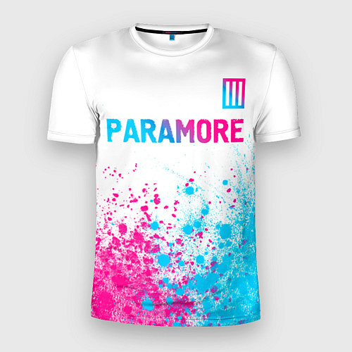 Мужская спорт-футболка Paramore neon gradient style: символ сверху / 3D-принт – фото 1