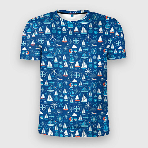 Мужская спорт-футболка Кораблики синий фон / 3D-принт – фото 1