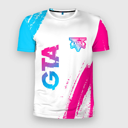 Мужская спорт-футболка GTA neon gradient style: надпись, символ / 3D-принт – фото 1