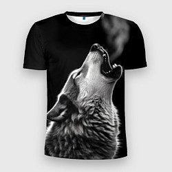 Мужская спорт-футболка Воющий волк в ночи