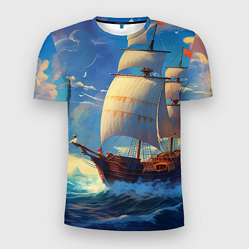 Мужская спорт-футболка Парусник в море / 3D-принт – фото 1