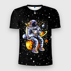 Мужская спорт-футболка Космонавт на рыбалке - неон