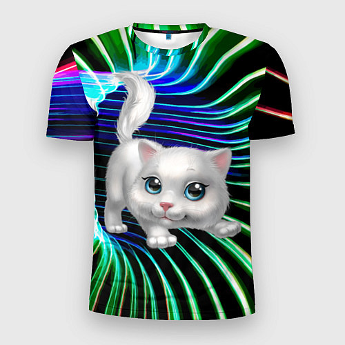 Мужская спорт-футболка Милая кошечка в космическом портале / 3D-принт – фото 1
