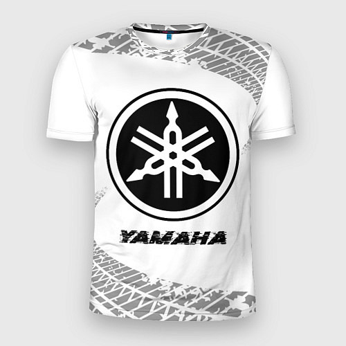 Мужская спорт-футболка Yamaha speed на светлом фоне со следами шин / 3D-принт – фото 1