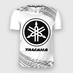 Мужская спорт-футболка Yamaha speed на светлом фоне со следами шин