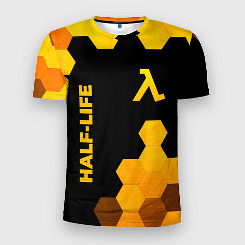 Мужская спорт-футболка Half-Life - gold gradient: надпись, символ / 3D-принт – фото 1