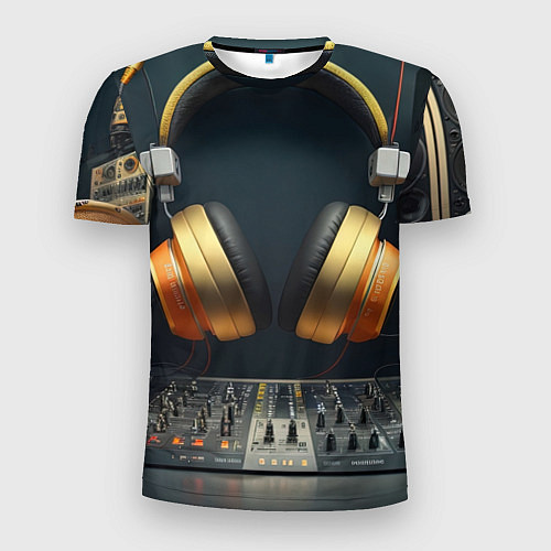 Мужская спорт-футболка Золотые наушники / 3D-принт – фото 1