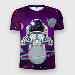 Мужская спорт-футболка Космонавт с планетами и звездами
