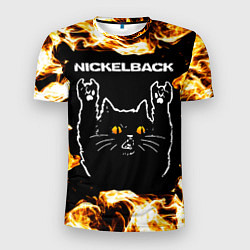 Мужская спорт-футболка Nickelback рок кот и огонь