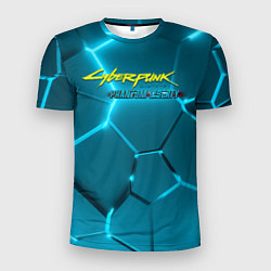 Мужская спорт-футболка Cyberpunk 2077 phantom liberty blue logo