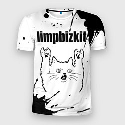 Мужская спорт-футболка Limp Bizkit рок кот на светлом фоне