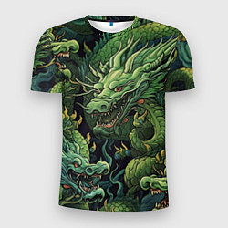 Мужская спорт-футболка Зеленые драконы: арт нейросети