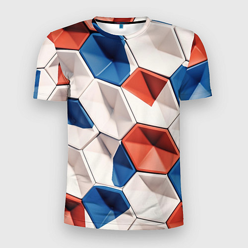 Мужская спорт-футболка Белые синие красные плитки / 3D-принт – фото 1