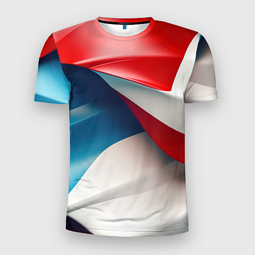 Мужская спорт-футболка Белые синие красные объемные волны / 3D-принт – фото 1
