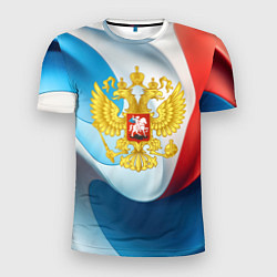 Мужская спорт-футболка Герб РФ абстрактный фон