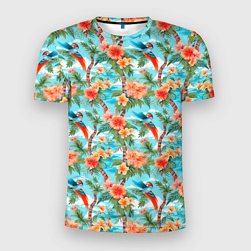 Мужская спорт-футболка Паттерн цветы и попугаи / 3D-принт – фото 1