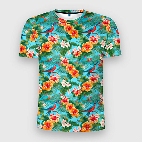 Мужская спорт-футболка Яркие гавайские цветочки / 3D-принт – фото 1