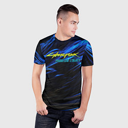 Футболка спортивная мужская Black blue cyberpunk phantom liberty, цвет: 3D-принт — фото 2