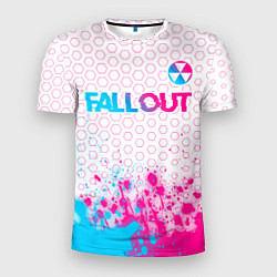 Футболка спортивная мужская Fallout neon gradient style: символ сверху, цвет: 3D-принт