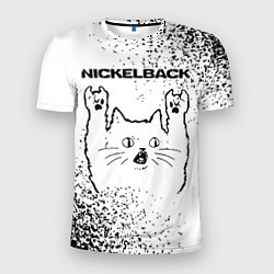 Мужская спорт-футболка Nickelback рок кот на светлом фоне
