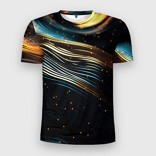 Мужская спорт-футболка Золотые волны на черном фоне / 3D-принт – фото 1