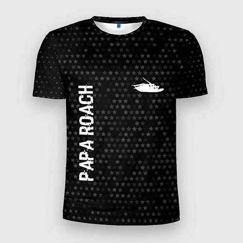 Мужская спорт-футболка Papa Roach glitch на темном фоне: надпись, символ / 3D-принт – фото 1