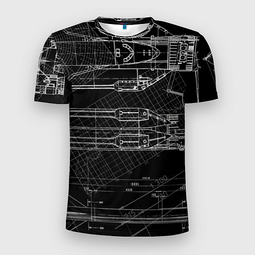 Мужская спорт-футболка Чертеж ракеты на чёрном фоне / 3D-принт – фото 1