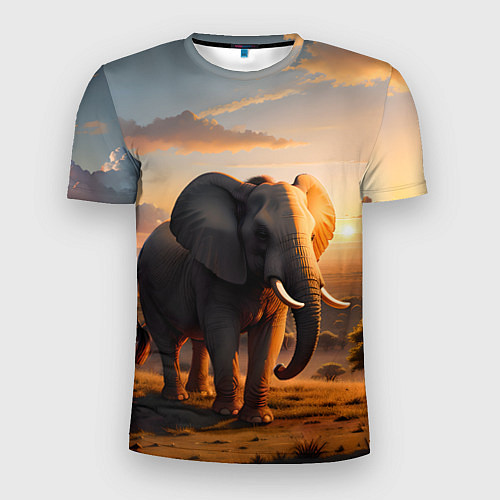 Мужская спорт-футболка Африканский слон в саванне / 3D-принт – фото 1