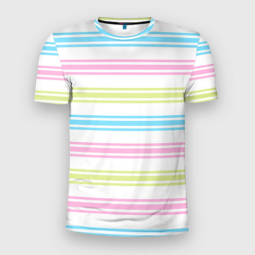 Мужская спорт-футболка Розовые и бирюзовые полосы на белом / 3D-принт – фото 1