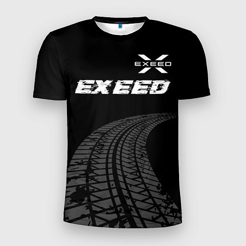 Мужская спорт-футболка Exeed speed на темном фоне со следами шин: символ / 3D-принт – фото 1