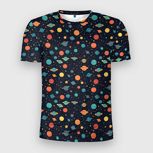 Мужская спорт-футболка Темный космос с планетами паттерн / 3D-принт – фото 1
