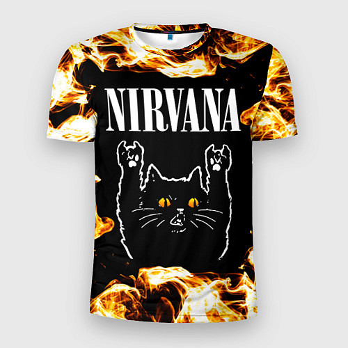 Мужская спорт-футболка Nirvana рок кот и огонь / 3D-принт – фото 1