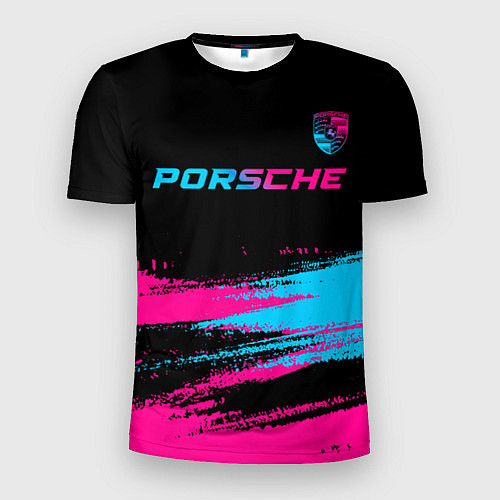 Мужская спорт-футболка Porsche - neon gradient: символ сверху / 3D-принт – фото 1