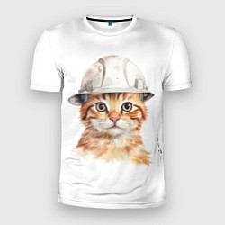 Мужская спорт-футболка Акварельный кот-строитель
