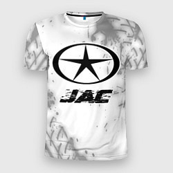 Мужская спорт-футболка JAC speed на светлом фоне со следами шин