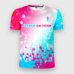 Мужская спорт-футболка Attack on Titan neon gradient style: символ сверху