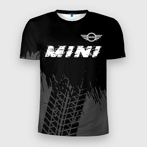 Мужская спорт-футболка Mini speed на темном фоне со следами шин: символ с / 3D-принт – фото 1