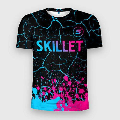 Мужская спорт-футболка Skillet - neon gradient: символ сверху / 3D-принт – фото 1