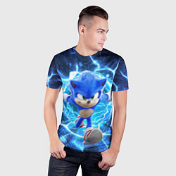 Футболка спортивная мужская Sonic electric waves, цвет: 3D-принт — фото 2