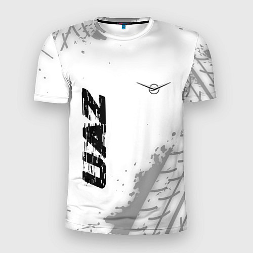 Мужская спорт-футболка UAZ speed на светлом фоне со следами шин: надпись, / 3D-принт – фото 1