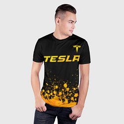 Футболка спортивная мужская Tesla - gold gradient: символ сверху, цвет: 3D-принт — фото 2