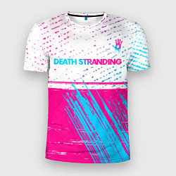 Мужская спорт-футболка Death Stranding neon gradient style: символ сверху