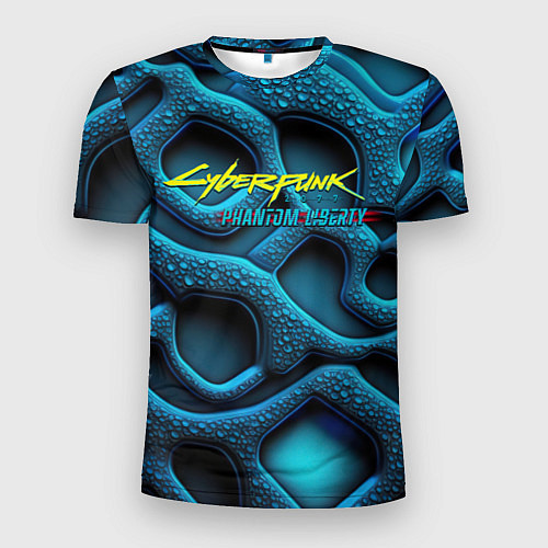 Мужская спорт-футболка Cyberpunk 2077 phantom liberty blue abstract / 3D-принт – фото 1