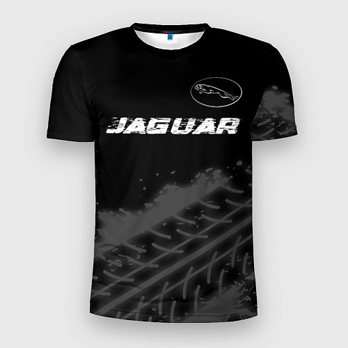 Мужская спорт-футболка Jaguar speed на темном фоне со следами шин: символ / 3D-принт – фото 1