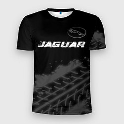 Мужская спорт-футболка Jaguar speed на темном фоне со следами шин: символ