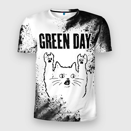 Мужская спорт-футболка Green Day рок кот на светлом фоне / 3D-принт – фото 1