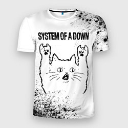 Мужская спорт-футболка System of a Down рок кот на светлом фоне