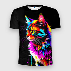 Мужская спорт-футболка Неоновый пушистик - кот