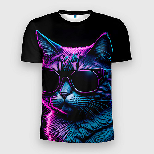 Мужская спорт-футболка Неоновый котик в очках / 3D-принт – фото 1